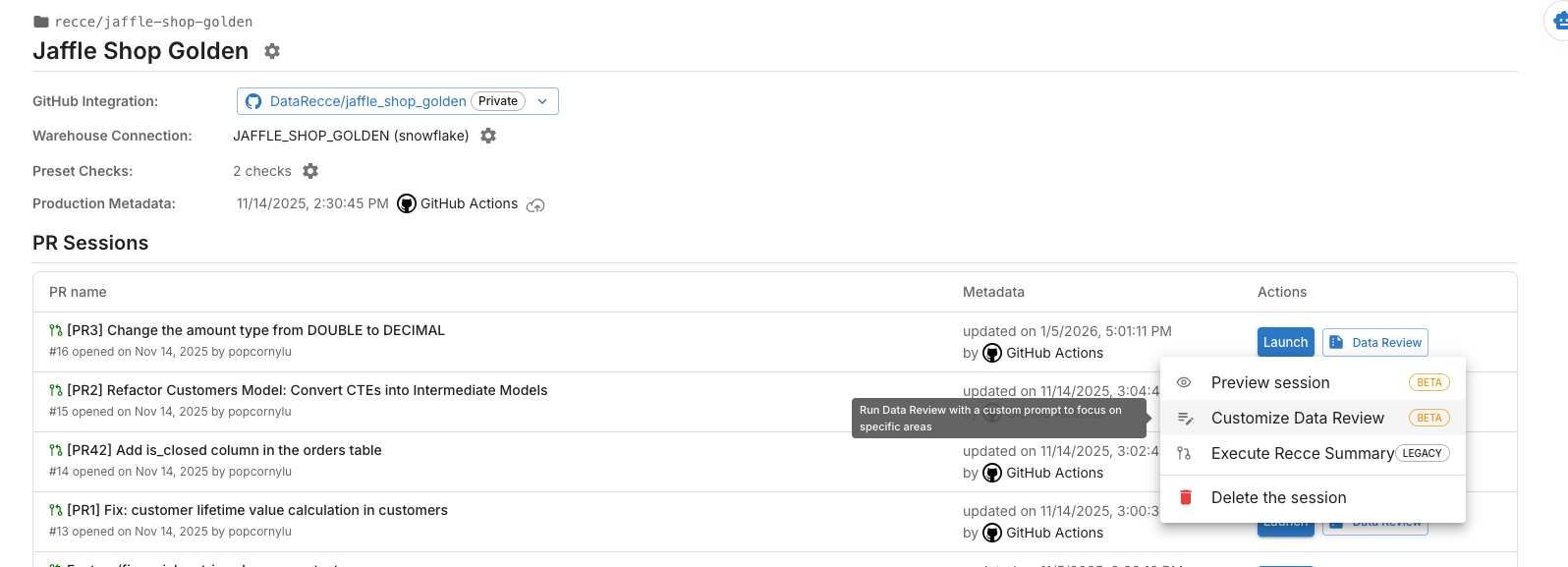 Customized how you want to do data review