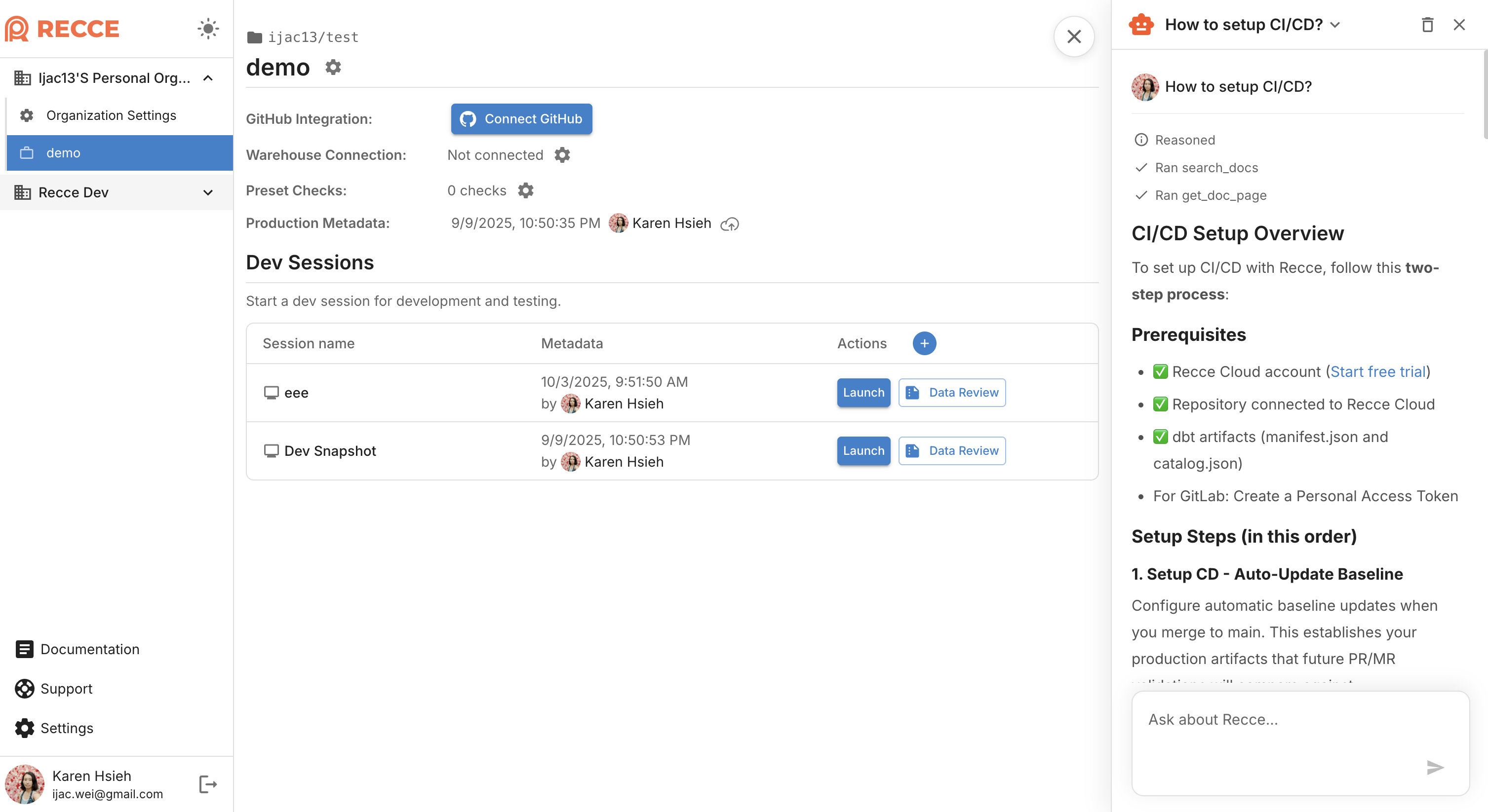 Ask agent questions about Recce